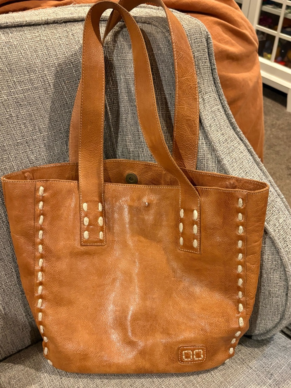 Bed Stu Stevie Cognac Leather Tote with Cream Stitch Accents - Picture 3 of 3